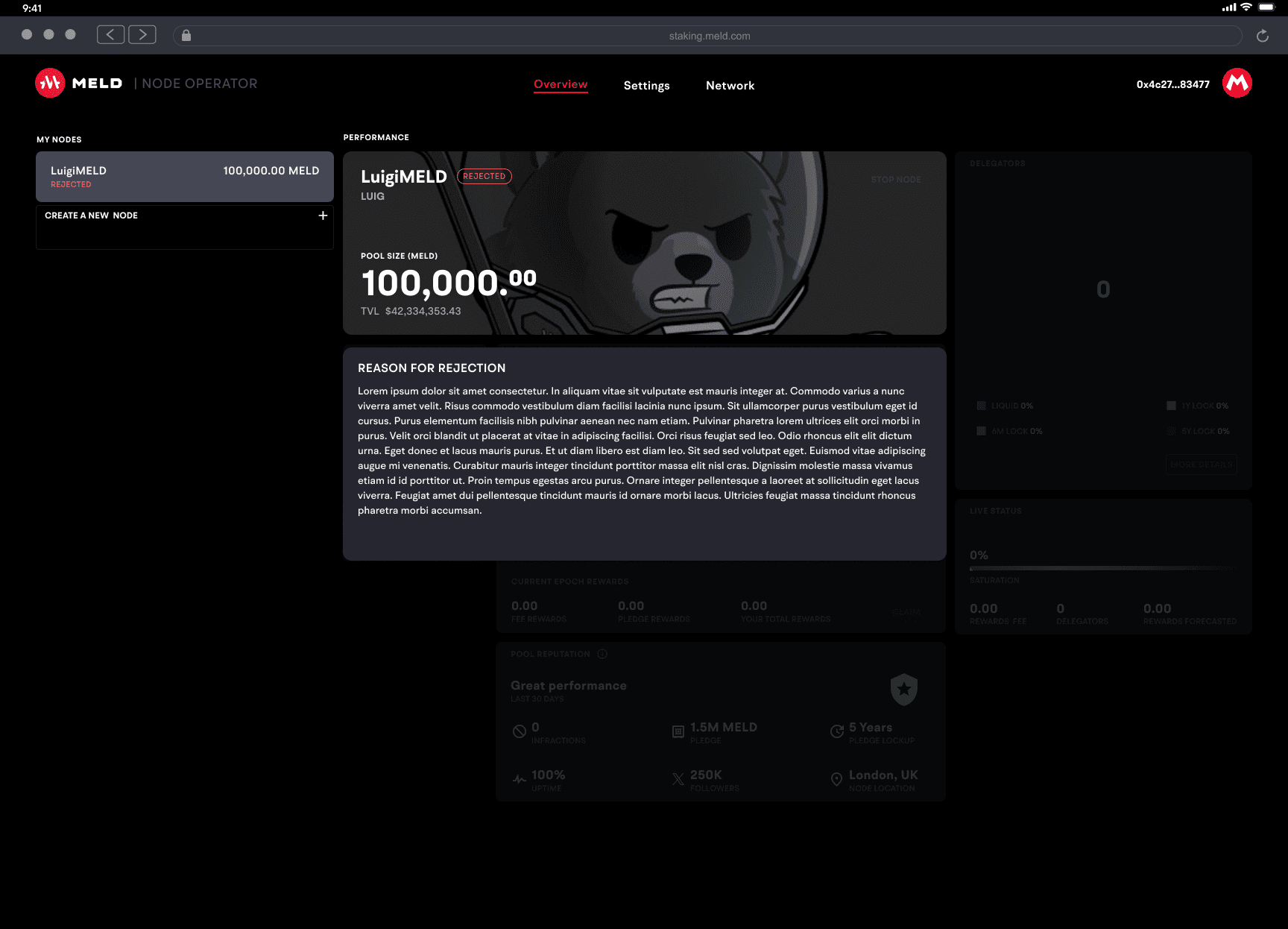 node operator dashboard rejected